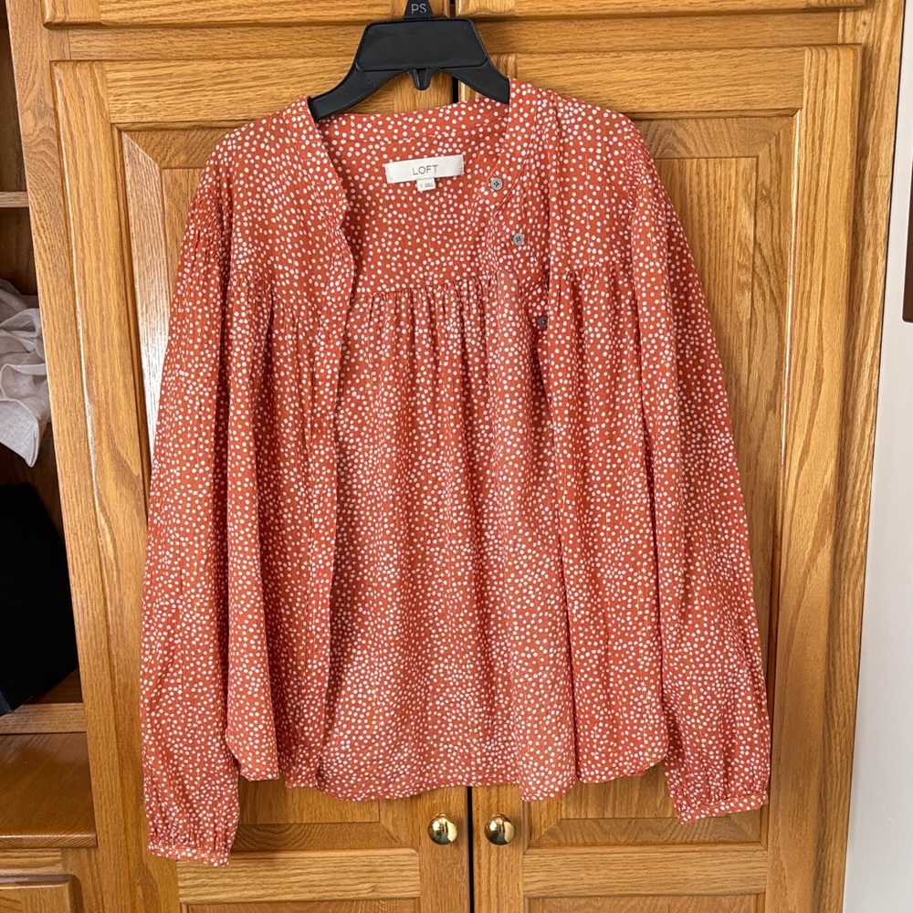 LOFT Women's Rust Polka Dot Blouse